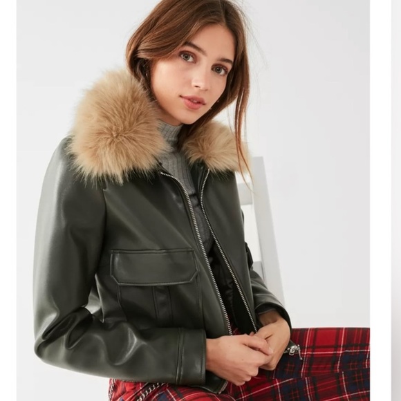 Urban Outfitters Jackets & Blazers - Urban Outfitters Silence and Noise Green Vegan Faux Leather Jacket Medium